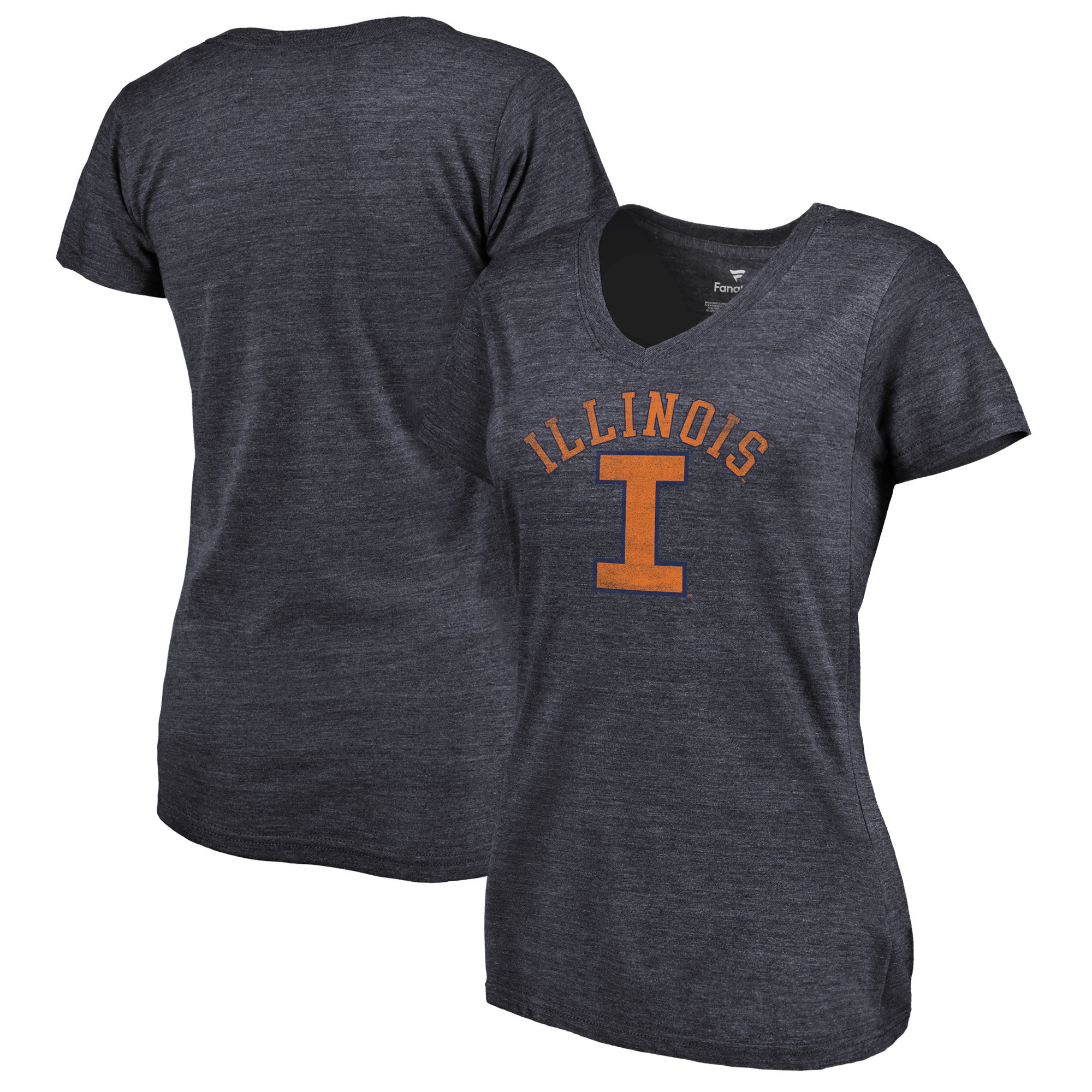 2020 NCAA Fanatics Branded Illinois Fighting Illini Women Navy Vault Arch over Logo TriBlend VNeck TShirt->ncaa t-shirts->Sports Accessory